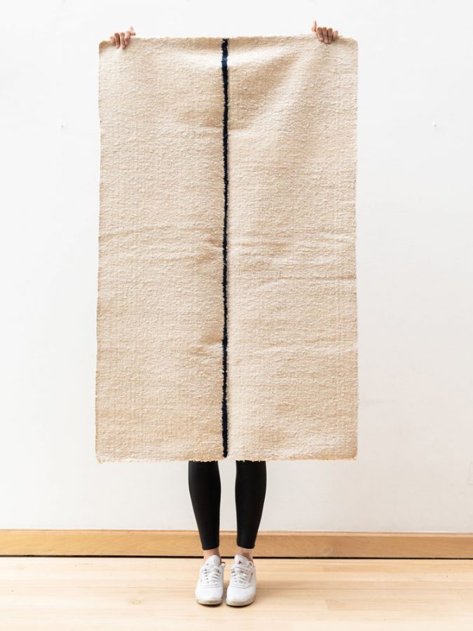 handwoven hand-spun wool rug foot-loom